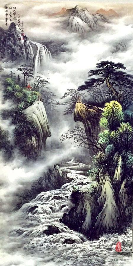 张国民山水画《高山流水》